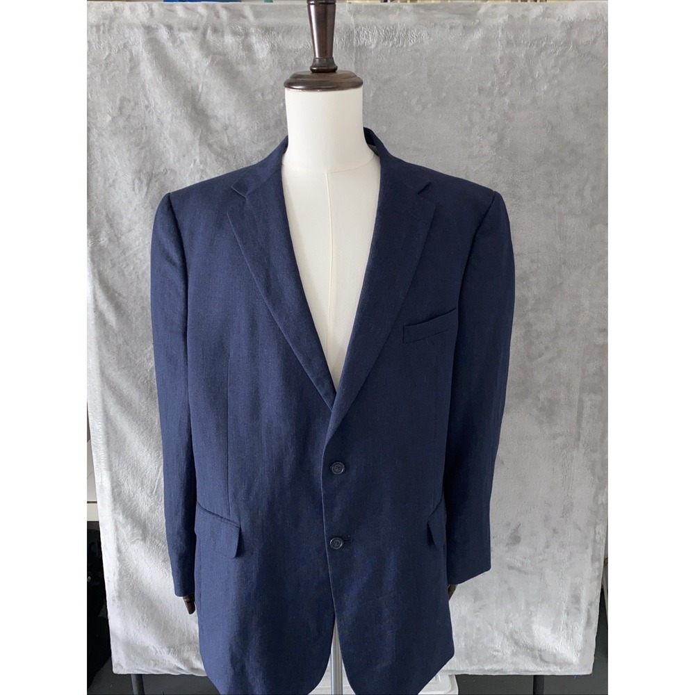 Jos A Bank Sport Coat 46L Blue Linen Wool Blazer Jacket Casual Classic Business